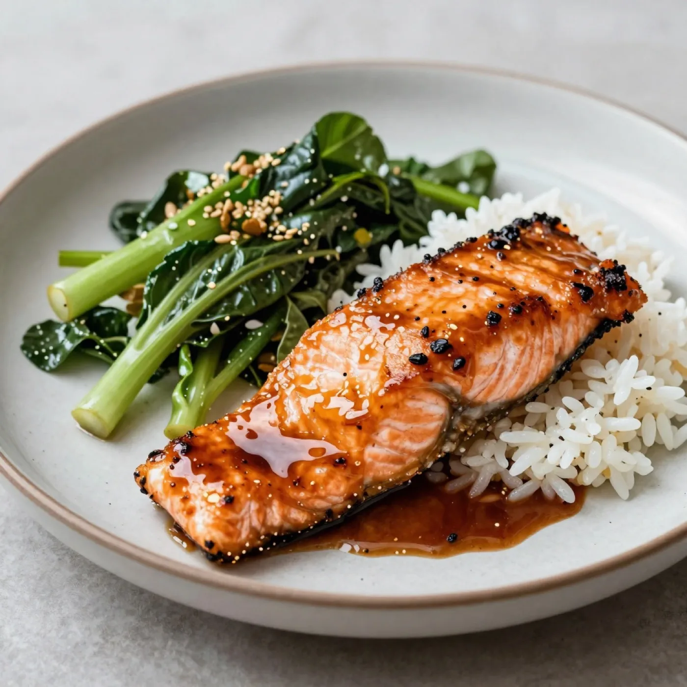 Saumon teriyaki - Saumon glacé, riz et légumes